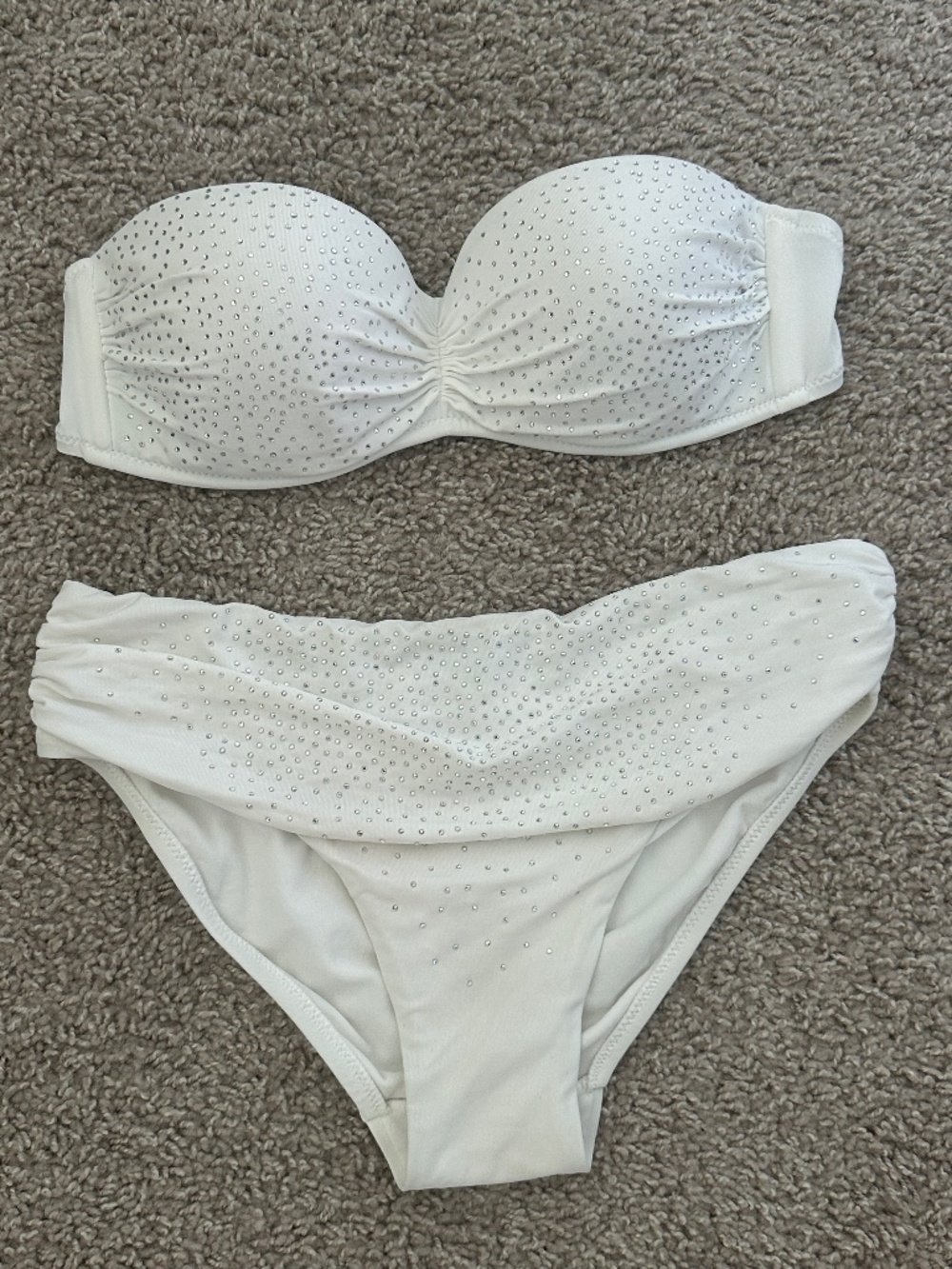 Italian 2000s white rhinestone bikini
